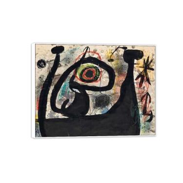 Imagem de Joan Miró Imagem de arte de parede em tela - reprodução de impressões de arte famosas abstratas - pinturas com moldura branca para decoração de sala de estar (personagem à noite) 30 x 40 cm - 12 x 16