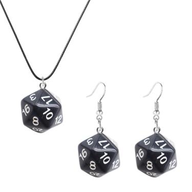 Imagem de Dreuyet Conjunto de brincos e colares de dados para mulheres e homens personalizados punk resina 3D brincos pendentes de dados estranhos hiphop discoteca dança brinco geométrico boate festa joias