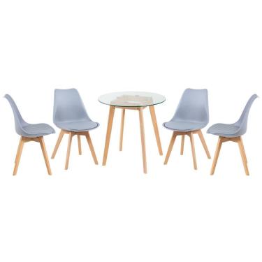 Imagem de Mesa Redonda 70cm + 4 Cadeiras Cinza Claro Cinza-Claro