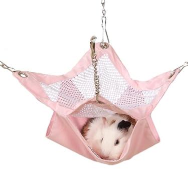 Imagem de SEIS Rede impermeável de 2 camadas de malha para hamster de verão, cama suspensa de animais pequenos para casa de porquinho-da-índia, esquilo (rosa, 29 x 29 cm)