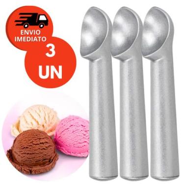 Imagem de Kit Colher Pegador Concha Alumínio Fosco Bola Sorvete Açaí Sobremesa S
