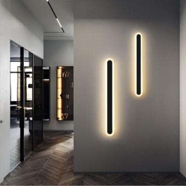 Imagem de Lâmpada De Parede Led Moderna Interior Longa Tira Luz De Parede De Alumínio Luz De Três Cores Espelho Lâmpada Frontal Design Linear Lâmpada De Cabeceira Sala De Estar, Black, 120cm45W