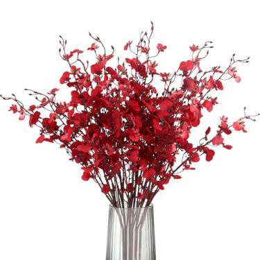 Imagem de Rzoukler Orquídea vermelha, flores artificiais, 6 peças, orquídeas de seda, 90 cm, haste longa, orquídea sintética, flor falsa a granel para casa, casamento, buquê de noiva, festa, jardim, decoração