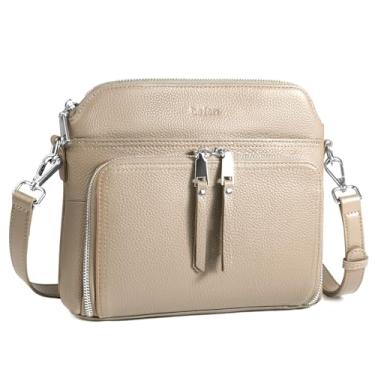 Imagem de befen Bolsa tiracolo de couro genuíno para mulheres, pequena bolsa de ombro transversal feminina com carteira RFID embutida, Damasco leve, Bolsa tiracolo