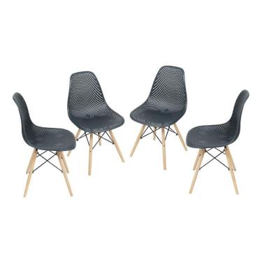 Imagem de Kit 4 Cadeiras Boxbit Colmeia Base Em Madeira Preta