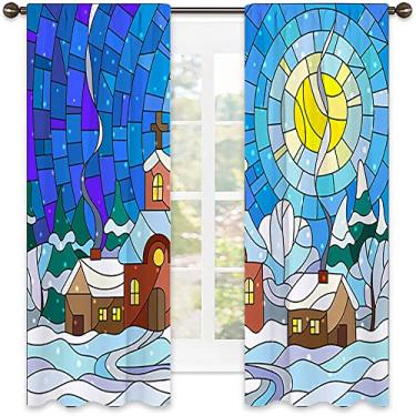 Imagem de Cortina blackout abstrata, imagem geométrica colorida fractal, tecido impermeável, cortinas blecaute com absorção de som para decoração de sala de jantar/festa, L 132 x C 239 cm