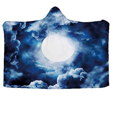 Imagem de Cobertor com capuz infantil espaço, lua no céu cercado por nuvens de tempestade lunar, cobertor vestível para sofá, bebê, crianças, homens, mulheres, L 203 x C 152 cm azul-A, azul-a, L200 x C 152 cm