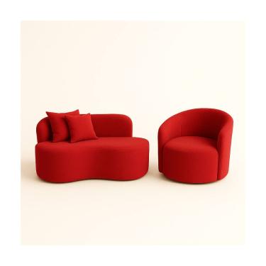 Imagem de Conjunto 01 Poltrona + Sofá Curvo Orgânico Nature Gaia Suede Vermelho - Montanaris Decor