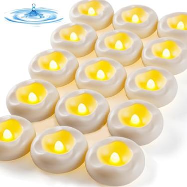 Imagem de Pacote com 12 velas flutuantes de LED de 5 cm sem chama, 200 horas à prova d'água branco quente operado por bateria velas de chá flutuantes, adequadas para casamentos românticos, banheiras, piscinas