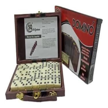 Imagem de Dominó grande de osso com maleta couro com 28 peças luxo profissional 