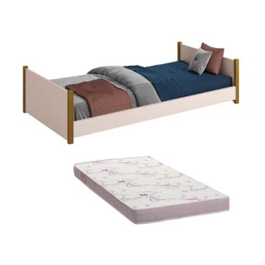 Imagem de Cama Solteiro Ravi 2 em 1 Reller com Colchão Pés Madeira
