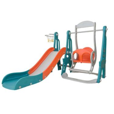 Imagem de Playground Infantil 3 em 1 Plástico Escorregador Balanço Cesta Basquete Verde/Laranja Brinqway Bw216
