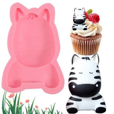 Imagem de nklbio 1 molde de silicone de zebra para chocolate, molde de fondant para decoração de bolo de animal selvagem, adequado para festa com tema de selva, doces macios, massa de manteiga de biscoito