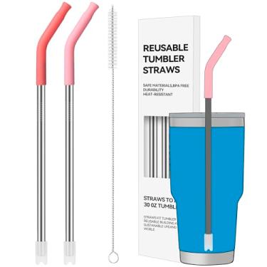 Imagem de Soledea 2 canudos reutilizáveis de 850 g, ideais para copos Stanley de 850 g e copos de 680 g, canudo de aço inoxidável com fundo de silicone anti-clank, serve na maioria das canecas de tamanho médio