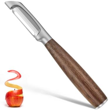 Imagem de JUSEEPO Descascador profissional de vegetais, descascador de frutas de cozinha giratório, lâmina de aço inoxidável 304 tipo I, cabo de madeira de aderência confortável, adequado para maçãs, batatas