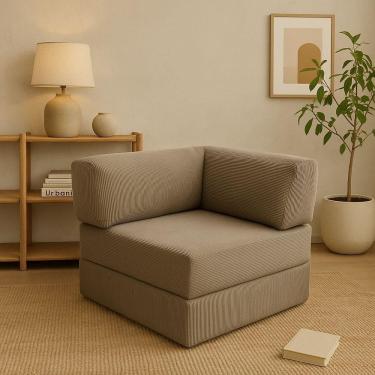 Imagem de Poltrona Lateral Quadrada 88x88 Em Tecido Cotelê Com Encosto Em Dois Lados Capa Removível E Espuma De Alta Performance