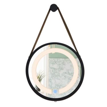 Imagem de ESPELHO ADNET ILUMINADO REDONDO 60CM PRETO C/ALÇA CARAMELO TOUCH LED 3000K