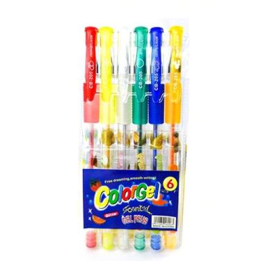 Imagem de Caneta Gel Colorgel Canetinhas Coloridas Perfumadas glitter Com kit 6 Cores, 8 Cores, 12 Cores 24 Cores (Kit 6 Cores)