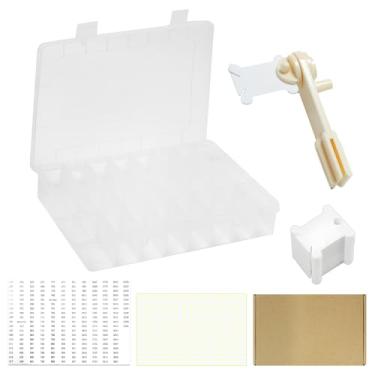 Imagem de Gabrella Kit de bobinas de fio dental, conjunto de armazenamento de linha de ponto cruz, organizador de fio dental de bordado com enrolador de bobina, organizador de fios de plástico para artesanato
