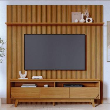Imagem de Rack com Painel para TV 75 Polegadas Luna 3 Gavetas 1 Prateleira Cumaru - Madetec