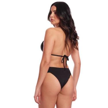 Imagem de Conjunto Biquíni Feminino Cortininha Com Calcinha Tanga FMF Preto, Pre