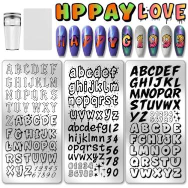 Imagem de PH PandaHall 3 peças de placa de carimbo de unha com letra de graffiti, modelo de arte de impressão de letra inicial, aço inoxidável, placa de imagem de unhas, padrão de letras, estênceis artísticos