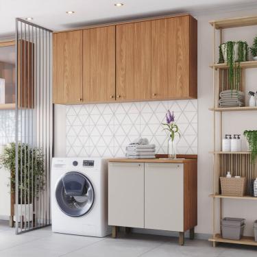 Imagem de Lavanderia Modulada 3 Peças com Tampo Yasmin Espresso Móveis Marrom/Areia