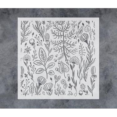 Imagem de GSS Designs Estênceis de flores e folhas para pintura, estênceis botânicos de plástico de 30 x 30 cm para artesanato, modelos de desenho floral reutilizáveis para pintura em tela de parede de madeira