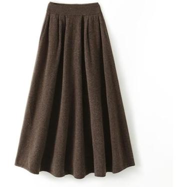 Imagem de Saia Midi Feminina Saia Plissada Elegante Elástica Saia De Cintura Alta Engrossada Saia De Malha Sretchy Confortável Saia Longa Em Linha A, Coffee, M