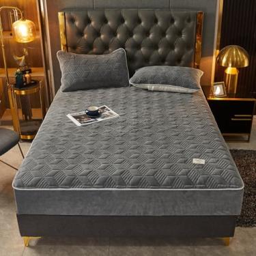 Imagem de Capa de colchão acolchoada com bolso extra profundo antiderrapante, protetor de colchão espesso, macio e quente, lençol de cama decorativo-cinza-2||solteiro: 89 x 201 (apenas capa de colchão)