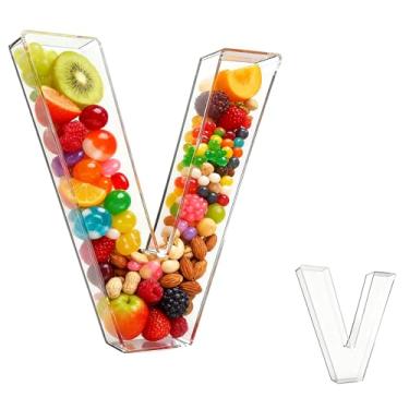 Imagem de Bandeja de charcutaria acrílica com alfabeto de 25,4 cm – recarregável, reutilizável, bandeja de servir para bolo e doces, decoração de festa de aniversário de aniversário (letra V)