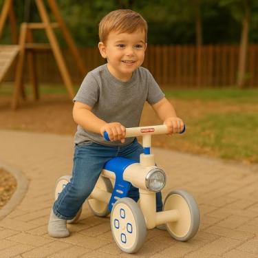 Imagem de Mini Bike Infantil de Equilíbrio 4 Rodas Com Farol – Bicicleta sem Pedal – Segurança e Diversão para os Pequenos (Azul)