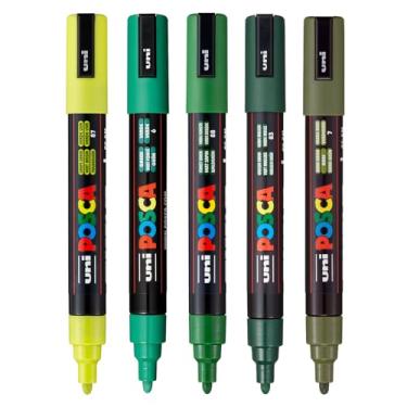 Imagem de posca Marcadores de pintura de arte, conjunto de 5 marcadores médios 5M com pontas reversíveis, coleção verde nº 2