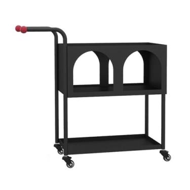 Imagem de Mesa lateral minimalista moderna minimalista para sala de estar, suporte de armazenamento móvel retrô com rodas para sofá (preta)