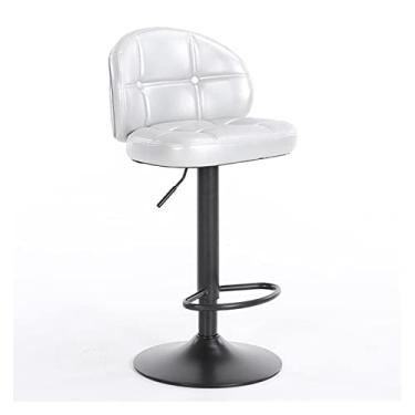 Imagem de Banquetas para cadeira de bar, cadeiras de bar de couro artificial, bancos de altura para balcão, banco de bar ajustável com encosto alto para balcão de cozinha, bancos de bar ajustáveis (cor: prata)