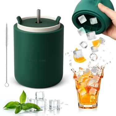 Imagem de Bandeja de cubos de gelo, molde de silicone para cubos de gelo com tampa, bandejas cilíndricas para freezer, copo de gelo triturado, molde de balde de cubos de gelo de fácil liberação