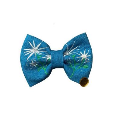 Imagem de Gravata Azul com Bordado de Flores para Pets - Lacinhos Pet - DoggyShi