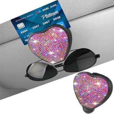 Imagem de Suporte de óculos de sol brilhante para viseira de sol de carro, suporte de suporte magnético de couro PU, clipes organizadores de óculos, decoração de cristal, clipe de cartão de bilhete (colorido)