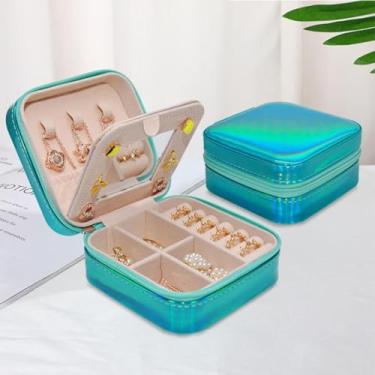 Imagem de Pequena caixa de joias deslumbrante organizador de estojos de viagem presentes personalizados acessórios de joias para adolescentes presente de Natal para mulheres azul laser (espelho)