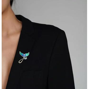 Imagem de Broche de cauda de sereia para mulheres azul zircônia cúbica cristal lágrima rabo de peixe pequenos alfinetes de lapela broches suéter delicado cardigã clipe crachá acessório joias, Small, Liga de aço