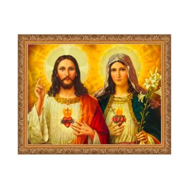 Imagem de Quadro Sagrado Coração e Imaculado Coração com moldura (G)