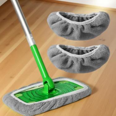 Imagem de Pacote com 2 almofadas de esfregão reutilizáveis, refis de limpeza de piso de microfibra laváveis para uso úmido e seco, panos de cabeça de esfregão para limpeza doméstica