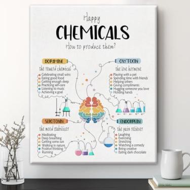 Imagem de Pôster de arte de parede de saúde mental, pintura em tela emoldurada química feliz para canto calmante, psicologia escolar, terapia, decoração de escritório, impressões de 20 x 25 cm