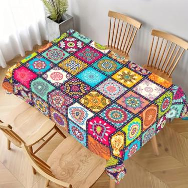 Imagem de Toalha de mesa estilo boêmio, estampa de mandala e paisley, vintage rústica fazenda rústica, lavável, capa de mesa sazonal para festas de aniversário, casamentos, chás de panela, decoração de