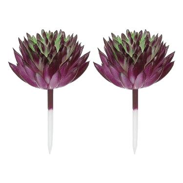 Imagem de Mini suculentas artificiais, pacote com 2 palhetas de suculentas falsas sem vaso, plantas suculentas falsas para decoração de paisagem doméstica, roxo escuro e verde