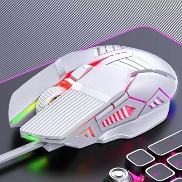 Imagem de Mouse para jogos, mouse óptico ajustável de 3200 DPI, 6 teclas e efeitos de iluminação coloridos para Windows/Mac/Laptop, branco