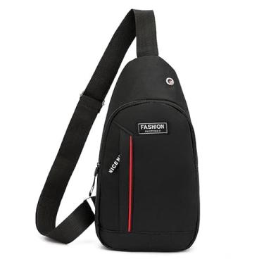 Imagem de Mochila de ombro, bolsa transversal pequena para mulheres e homens, mochila para o peito, alça ajustável para viagens, esportes, trilhas, Preto