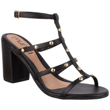 Imagem de Sandália Feminina Tiras Gladiadora Enfeite Metalizado Salto Bloco Alto Elegante Munita (PRETO, BR, Adulto, Numérico, 38)
