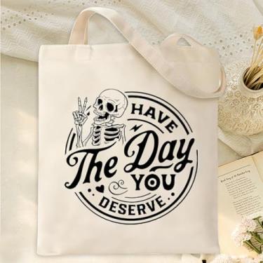 Imagem de Have The Day You Deserve Sacola de lona feminina Kindness Matters Tote Tote Skeleton Shopping Tote, Damasco, One Size
