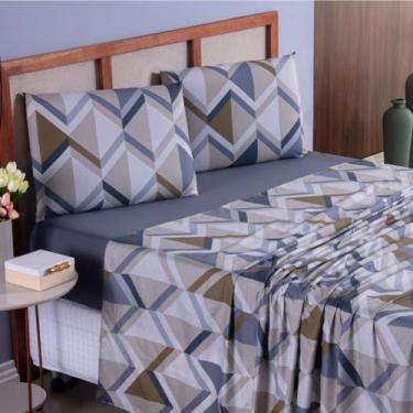 Imagem de Jogo De Lençol Casal Queen 400 Fios Com Elástico 4 Peças Cama Box Super Queen(Geométricos Sortidos)